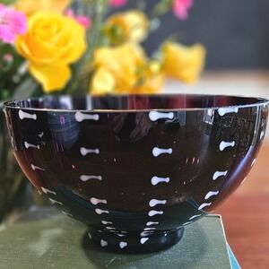 Poland Amethyst Art Glass Bowl White Applied Decoration Hand Blown Vtg